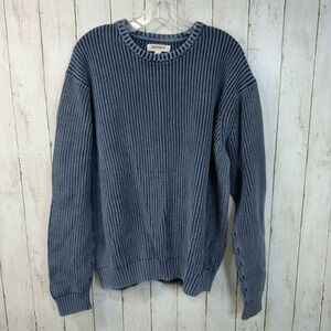 GOODTHREADS Men's Blue Ribbed Knit Crewneck Sweater Cotton Size L